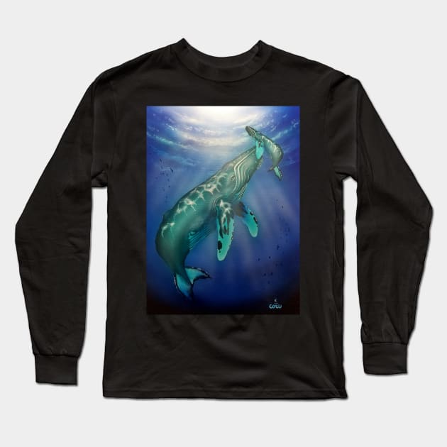 Mother and baby humpback whale t-shirt Long Sleeve T-Shirt by Coreoceanart